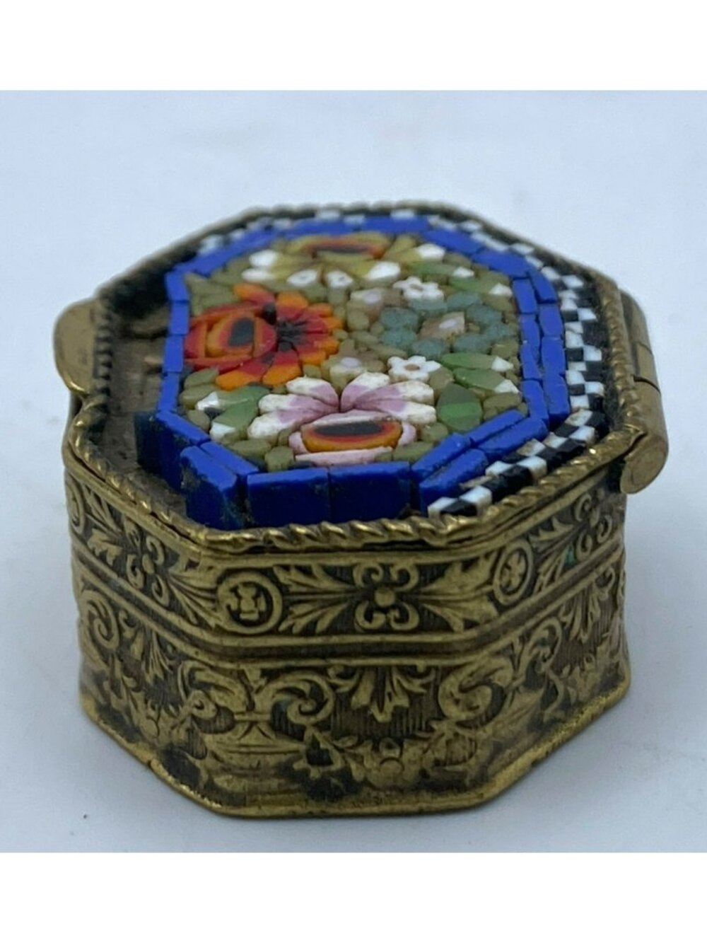 Mosaic Glass Brass box Trinket Italian Italy Vintage Antique Victorian Floral - Picture 3 of 8